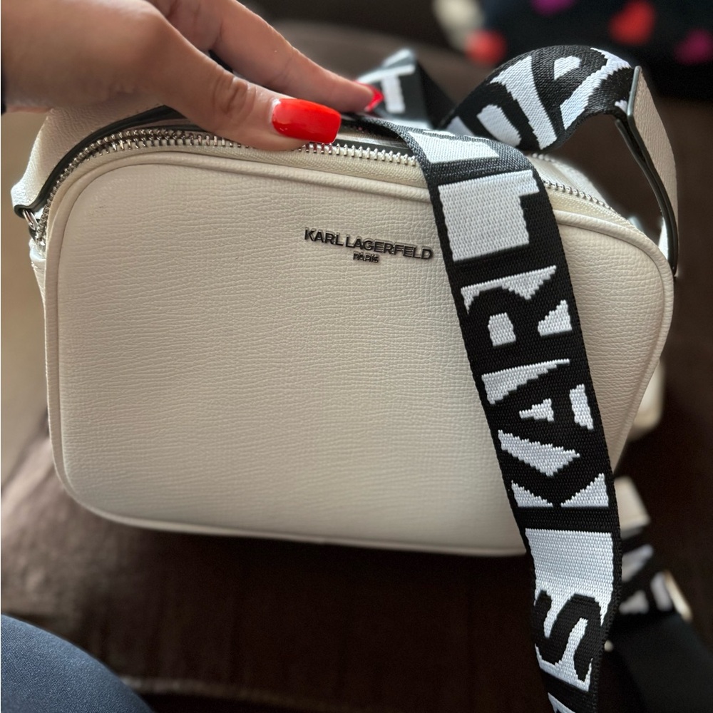 Karl Lagerfeld White Crossbody Bag with Bold Strap